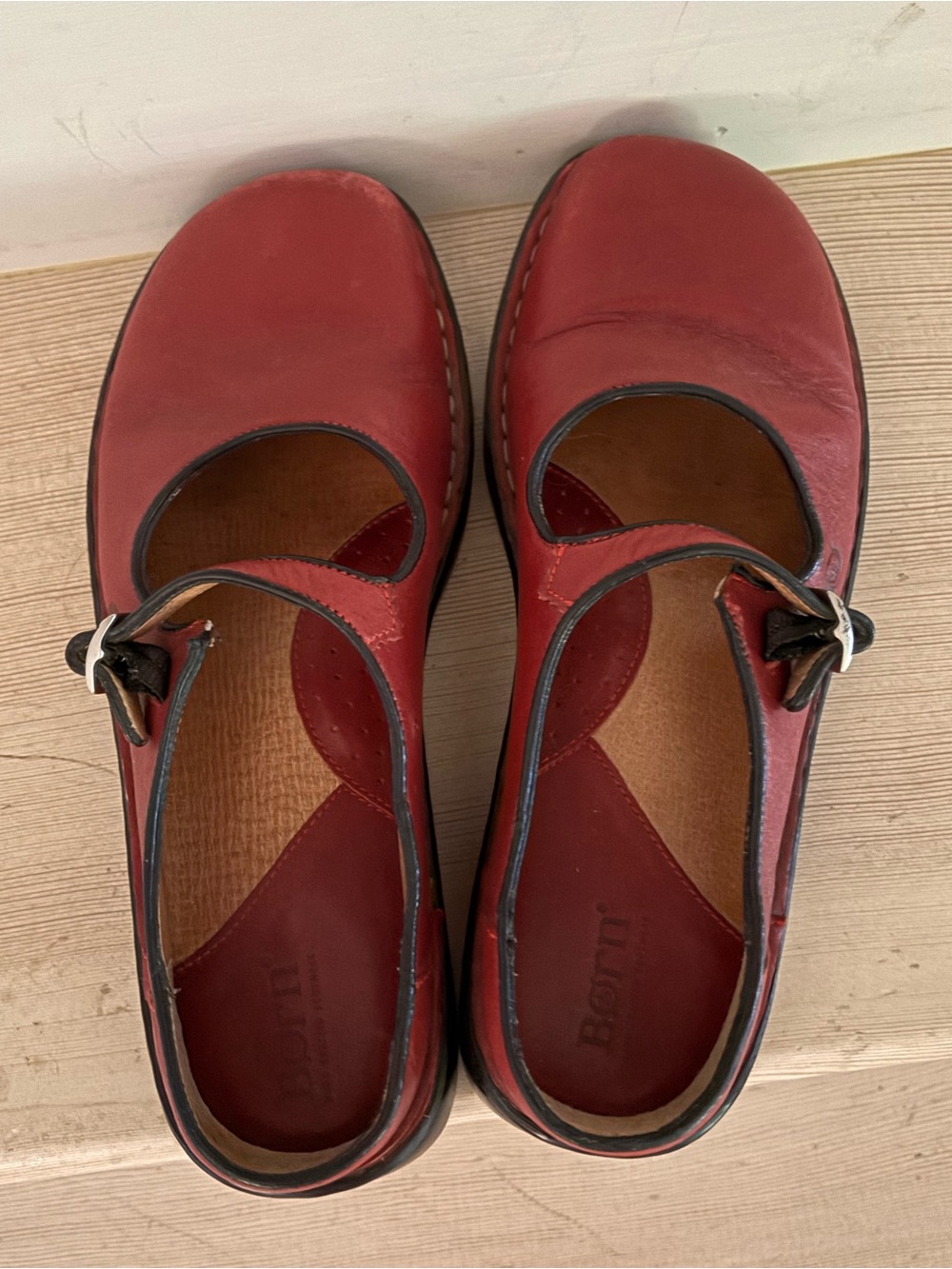 Born Red Leather Mary Jane Clogs with Buckle - Picture 5 of 9